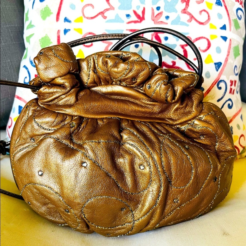 Rita Diana for Mylinka Vintage Bronze Sequin Design Hobo Crossbody Bag